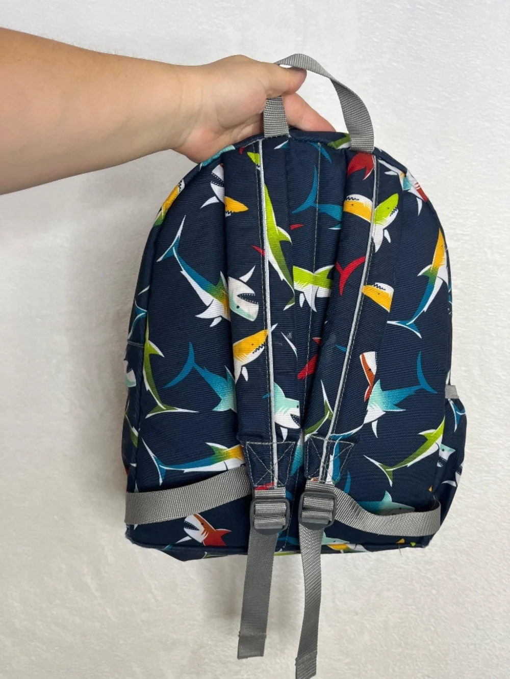 LL Bean Small Blue Shark Backpack Back to School Kids Mini 15” Travel Reflective